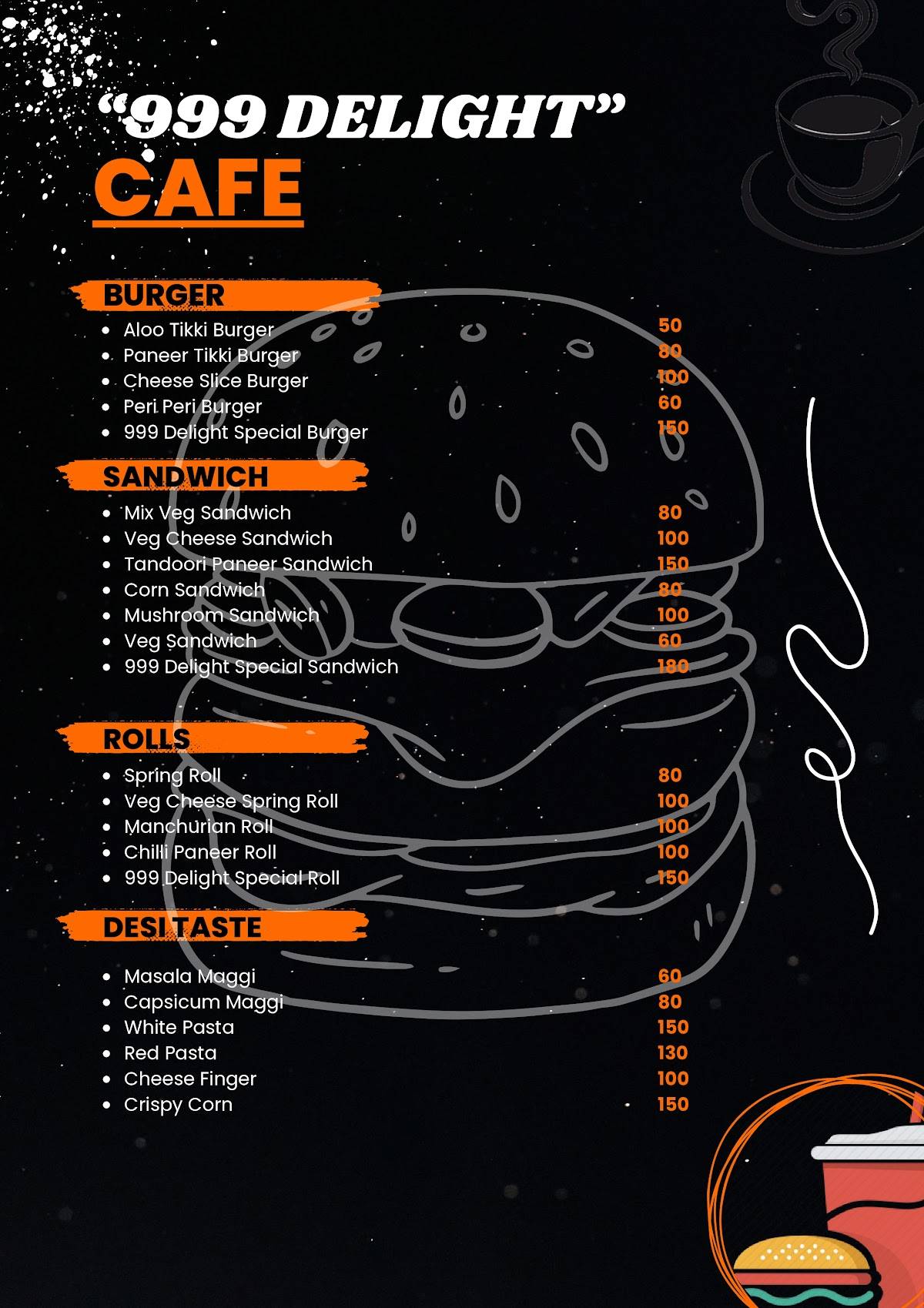 999 Delight Cafe menu