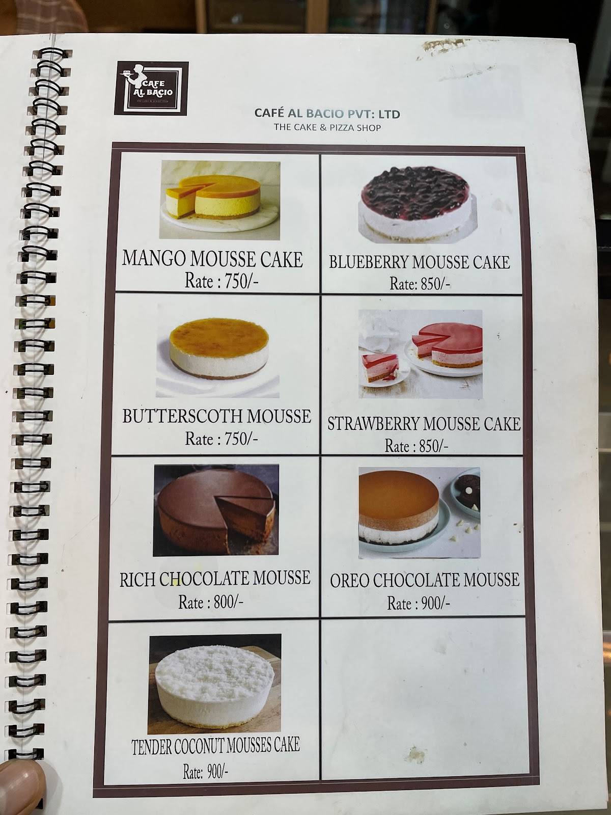 Cafe Al Bacio menu