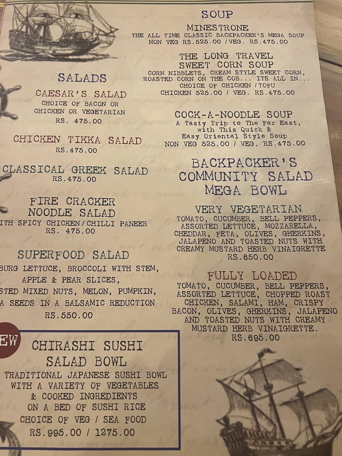 Backpackers Cafe menu