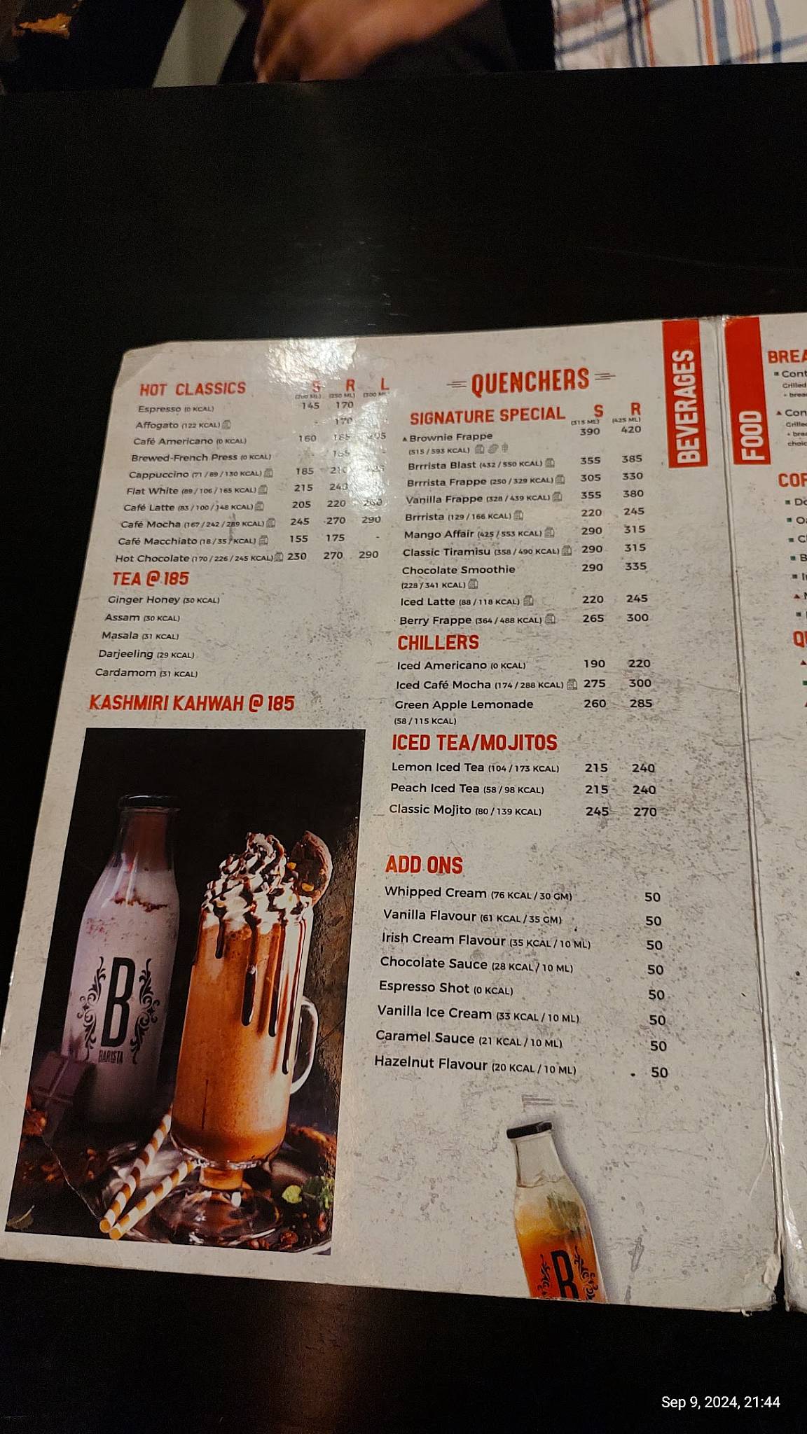 Barista Cafe Pahalgam menu