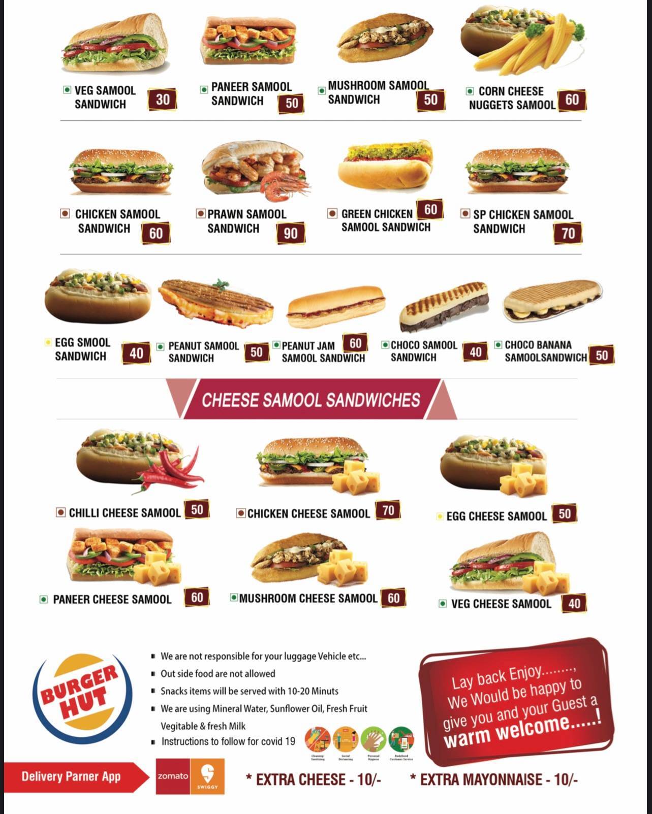 Burger hut menu