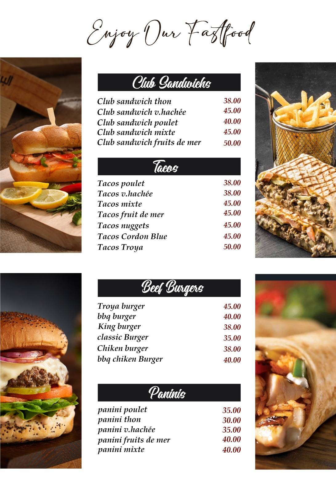 Menu de Café Snack Troya Castillejos