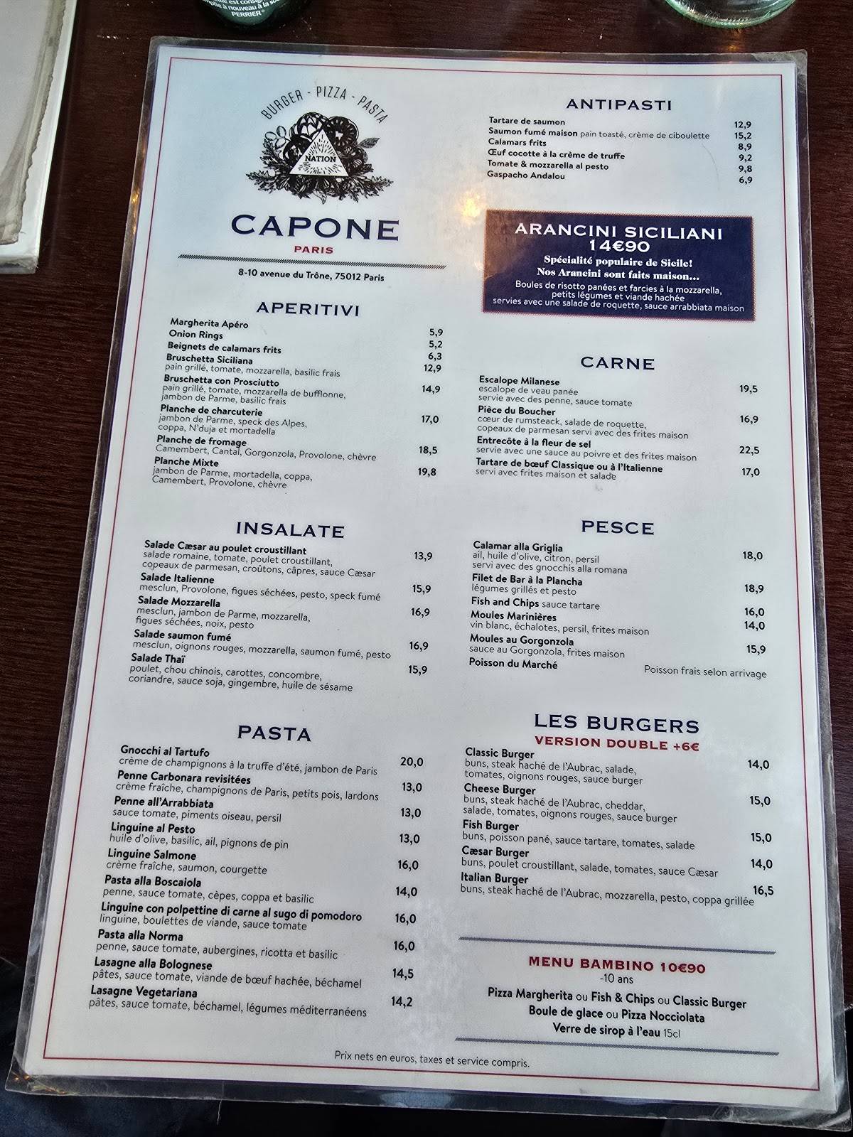 Menu de Café Capone