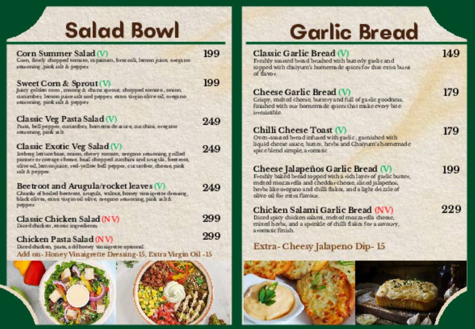 Chaiyum menu