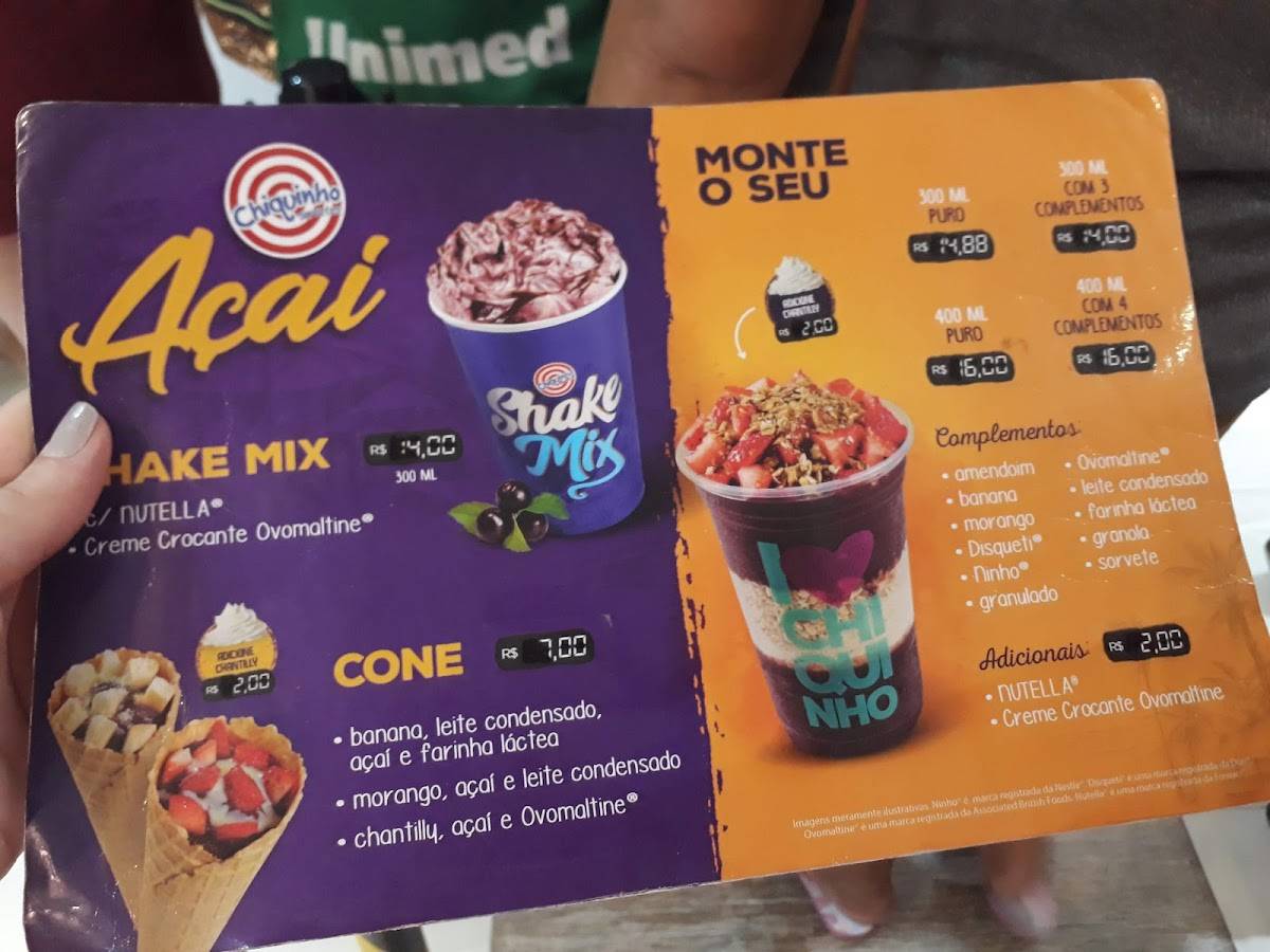 Chiquinho Sorvetes cardápio