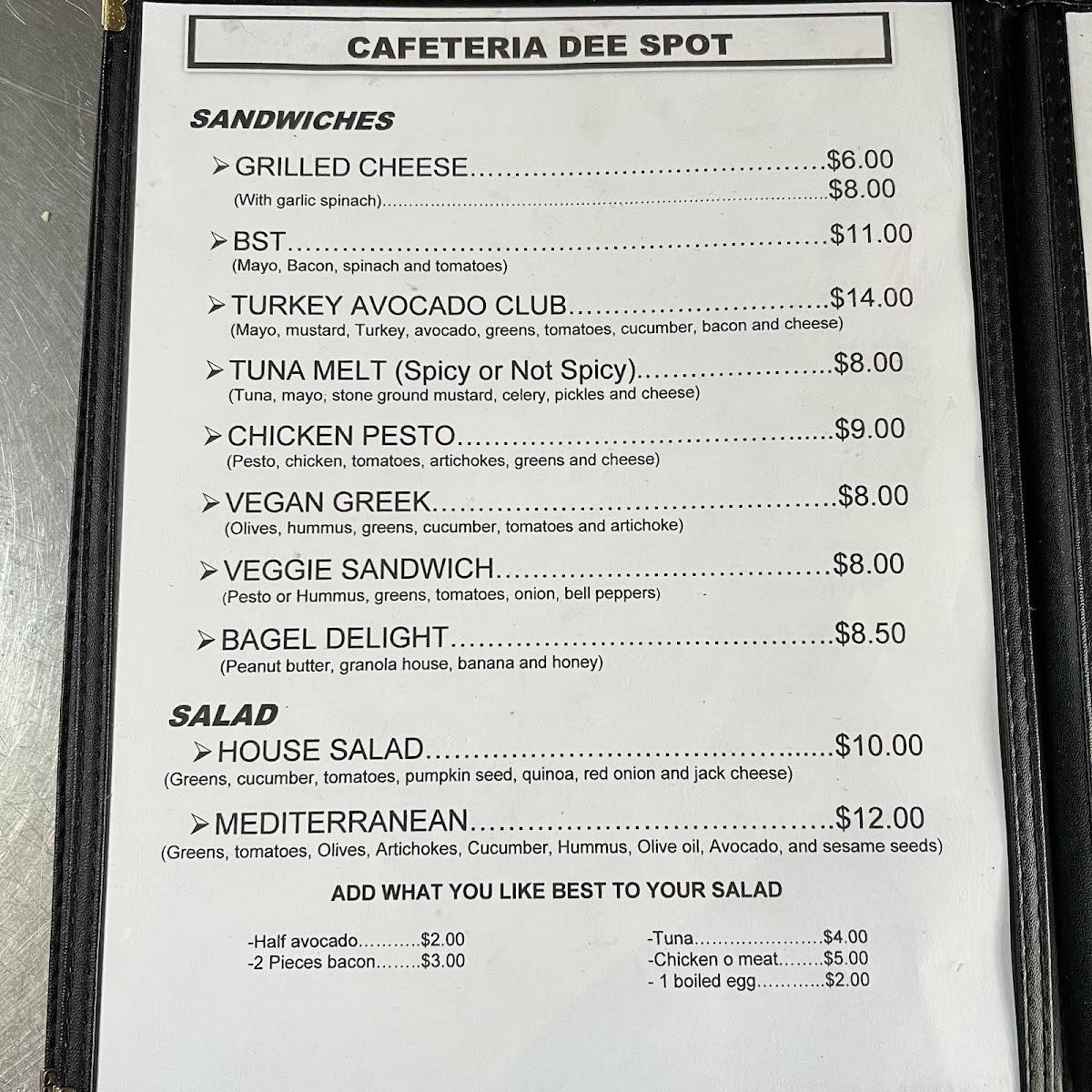 Menu at Dee Spot cafe, Emeryville