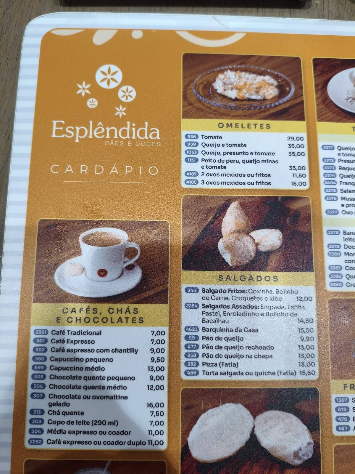 Esplêndida Pães e Doces cardápio
