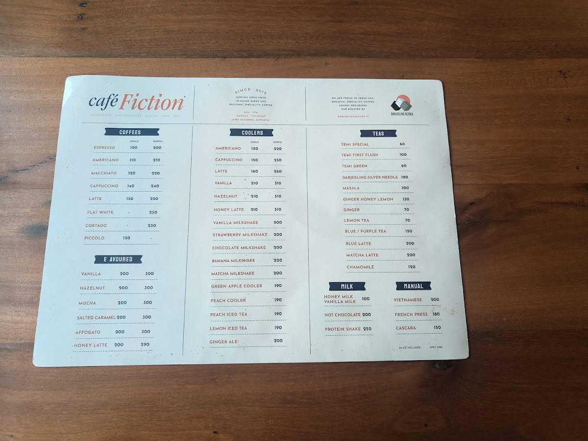 Cafe Fiction menu