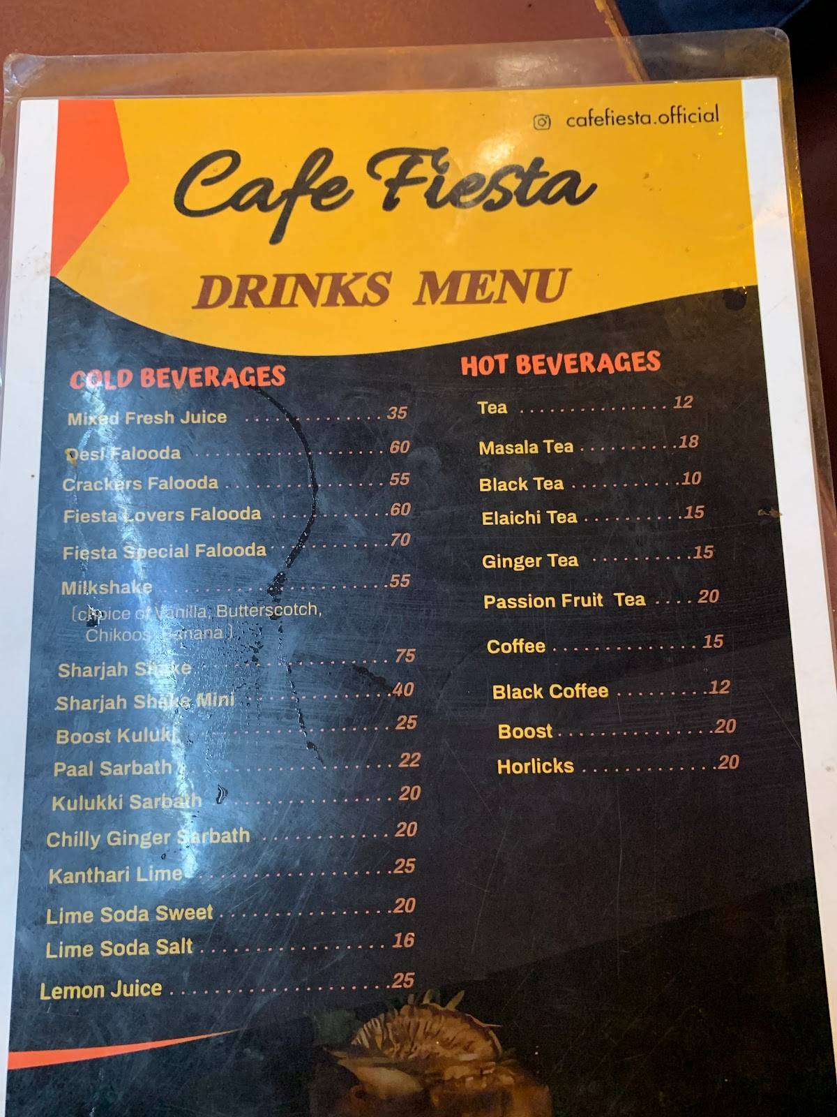 Cafe Fiesta menu