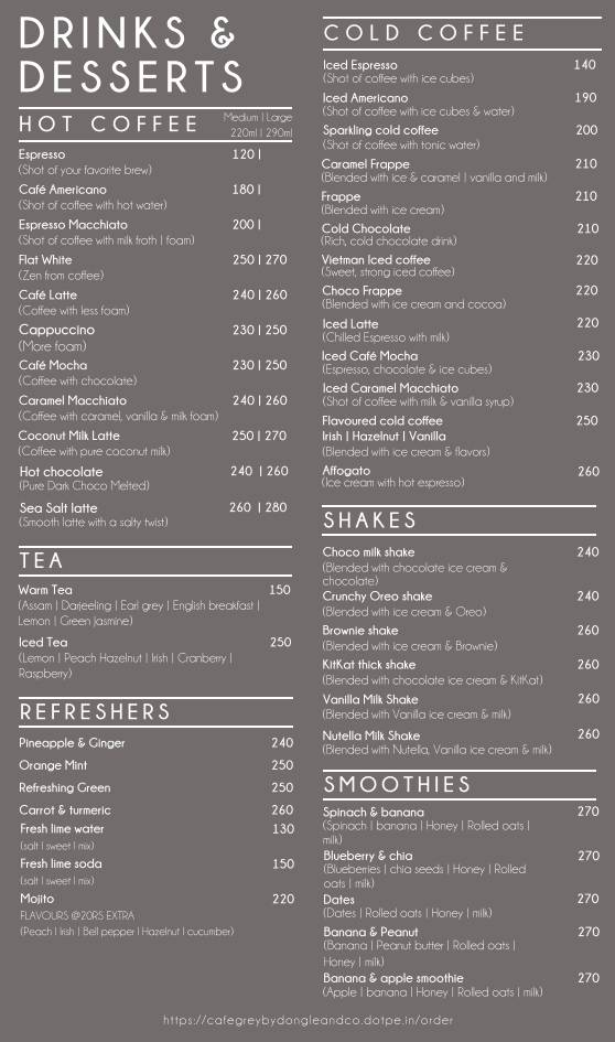 Cafe Grey by Dongle & Co menu