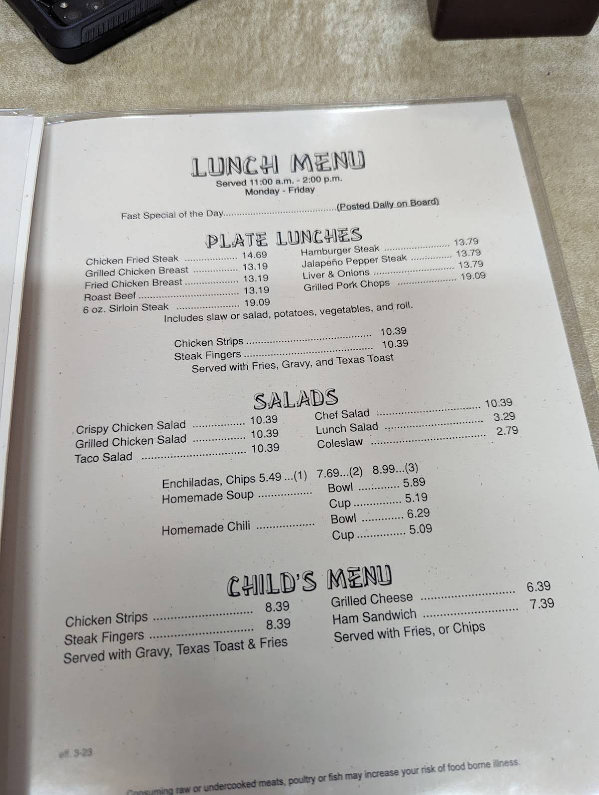 Menu at Hill Country Cafe, Kerrville