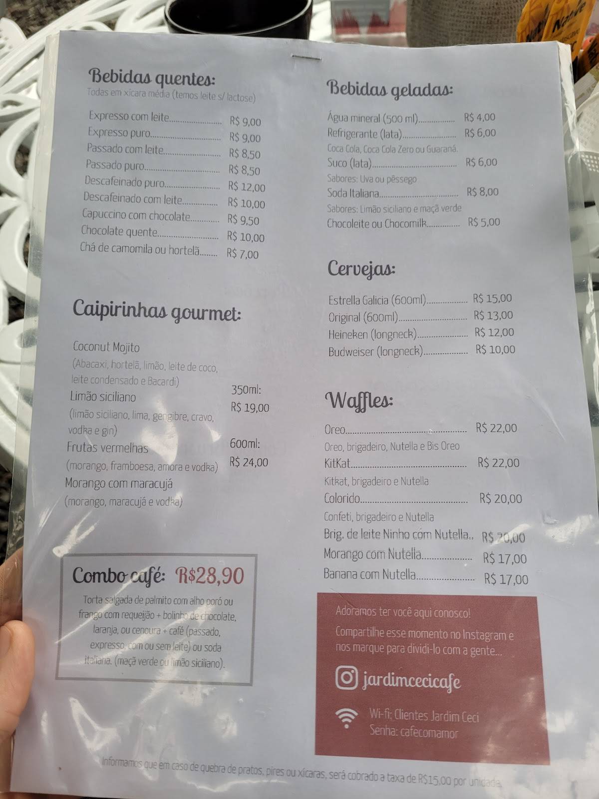 Jardim Ceci - Café cardápio
