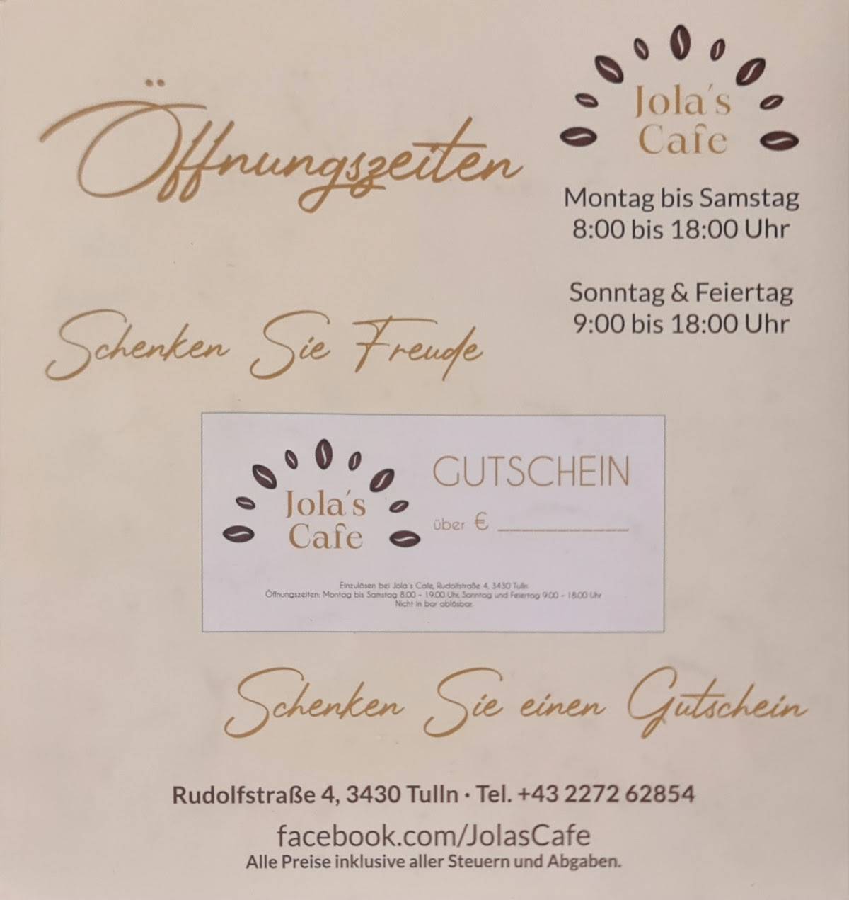 Menu de Jola's Cafe