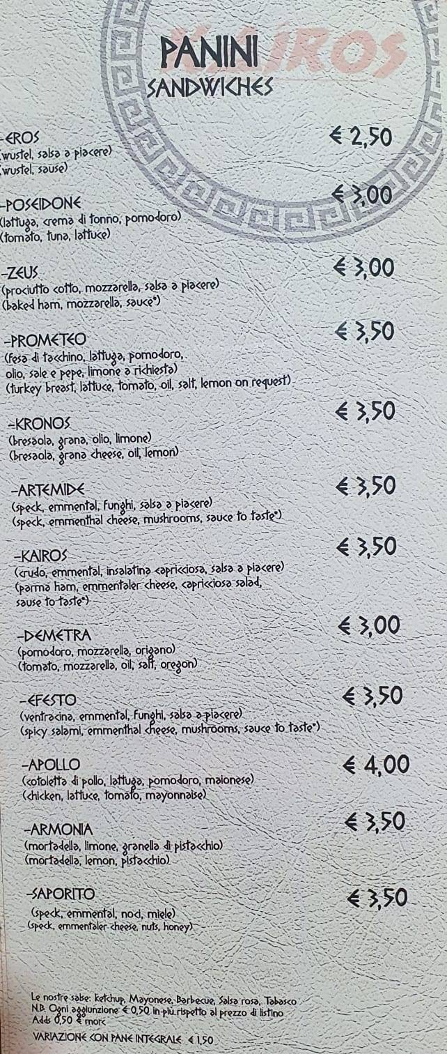 Menu di Kairos 