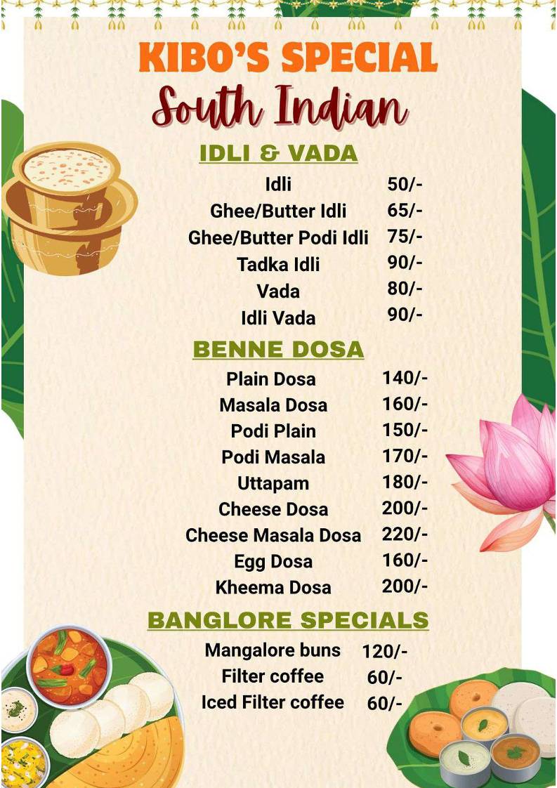 Kibo Cafe menu