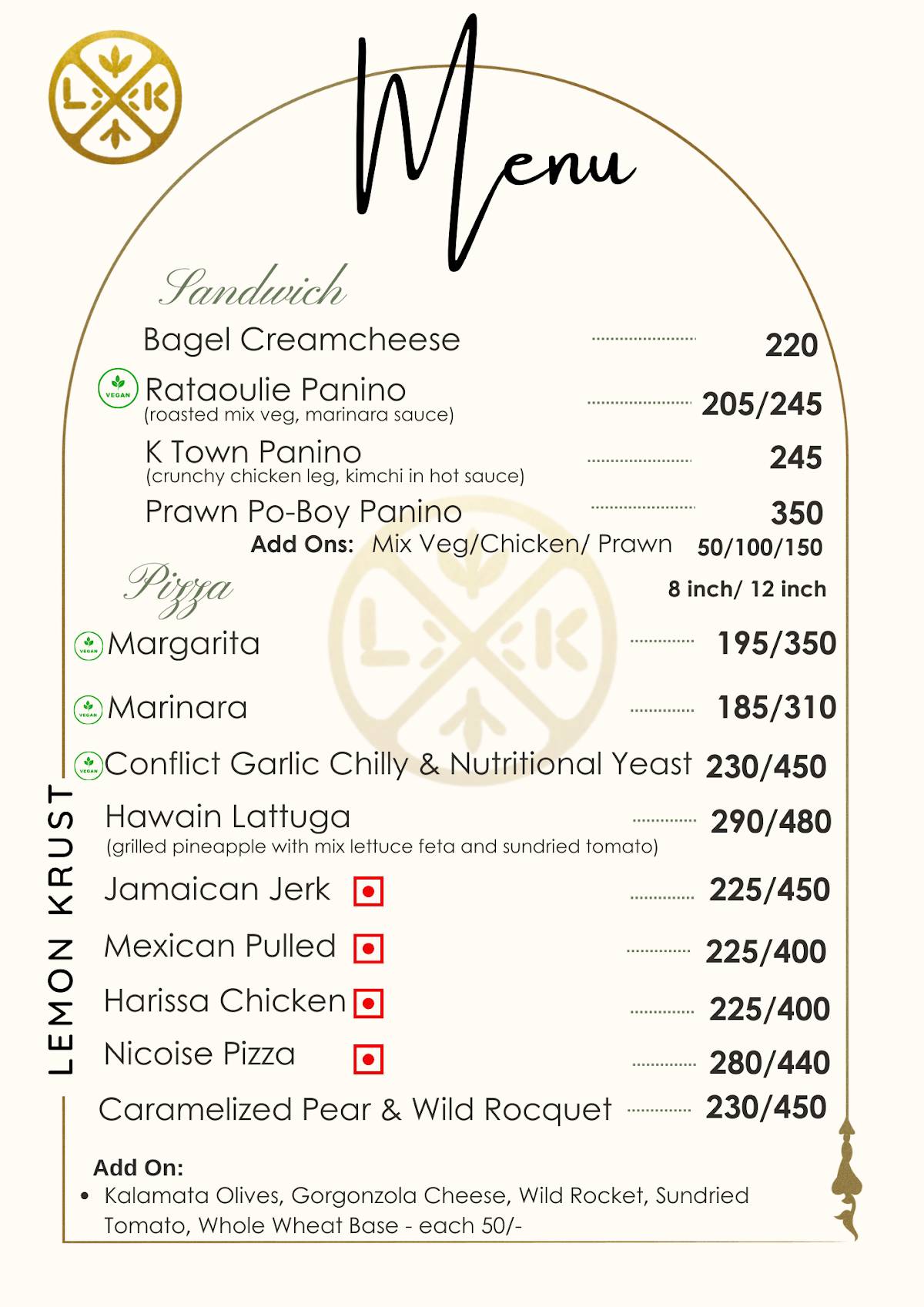 Lemon Krust Pattisserie menu
