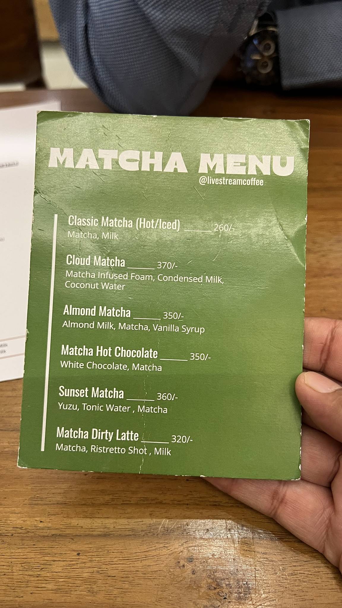 Livestream Coffee Vesu menu