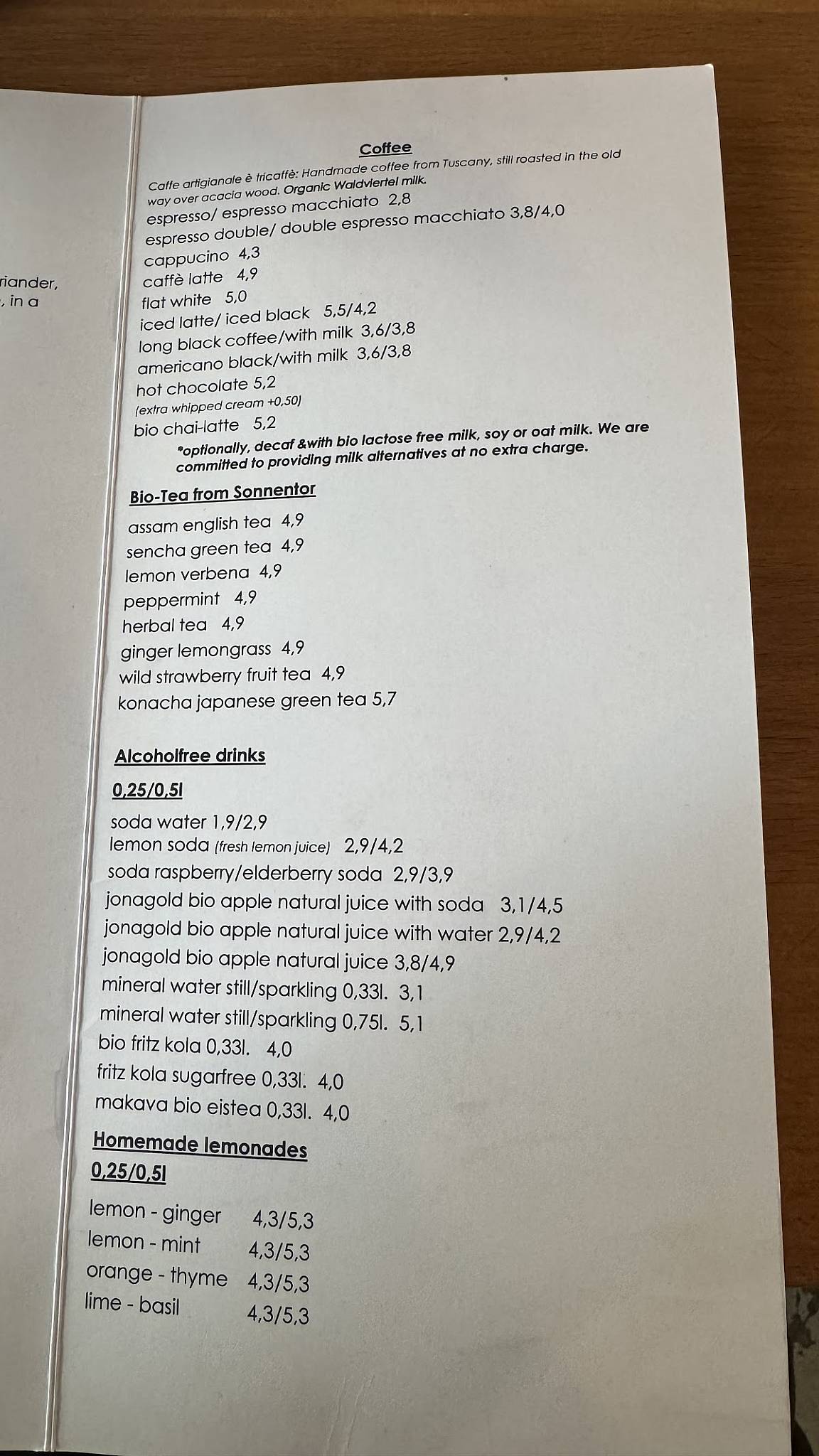 Menu de Lupo - Piadina Bar & Cafe