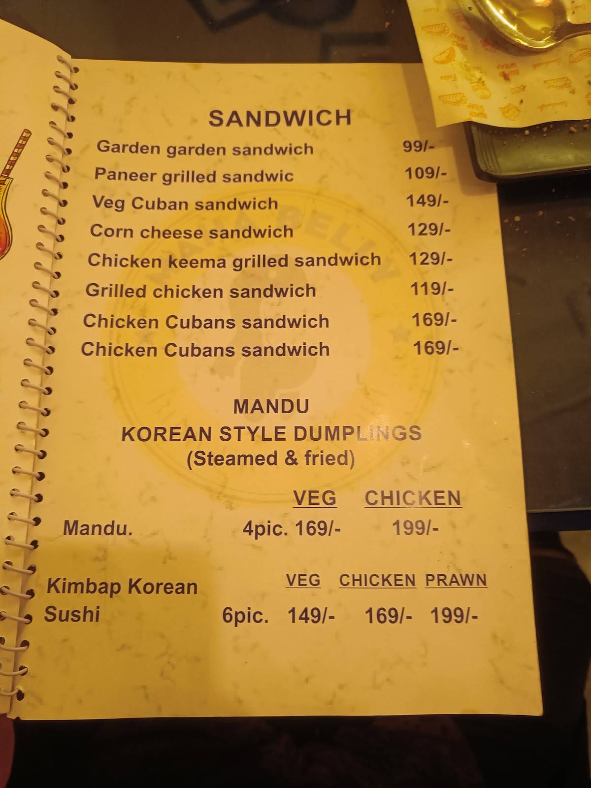 Maha Belly cafe menu