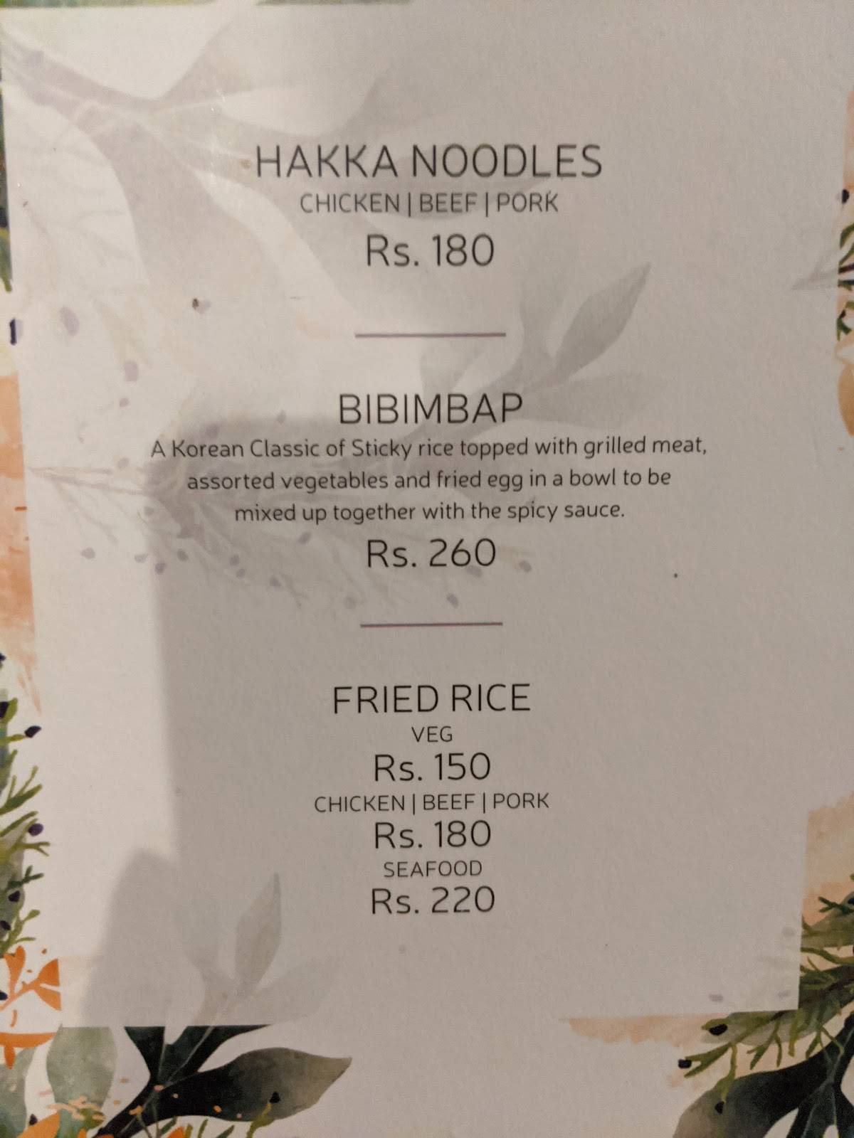 Menu at Muffet's Pantry, Dimapur