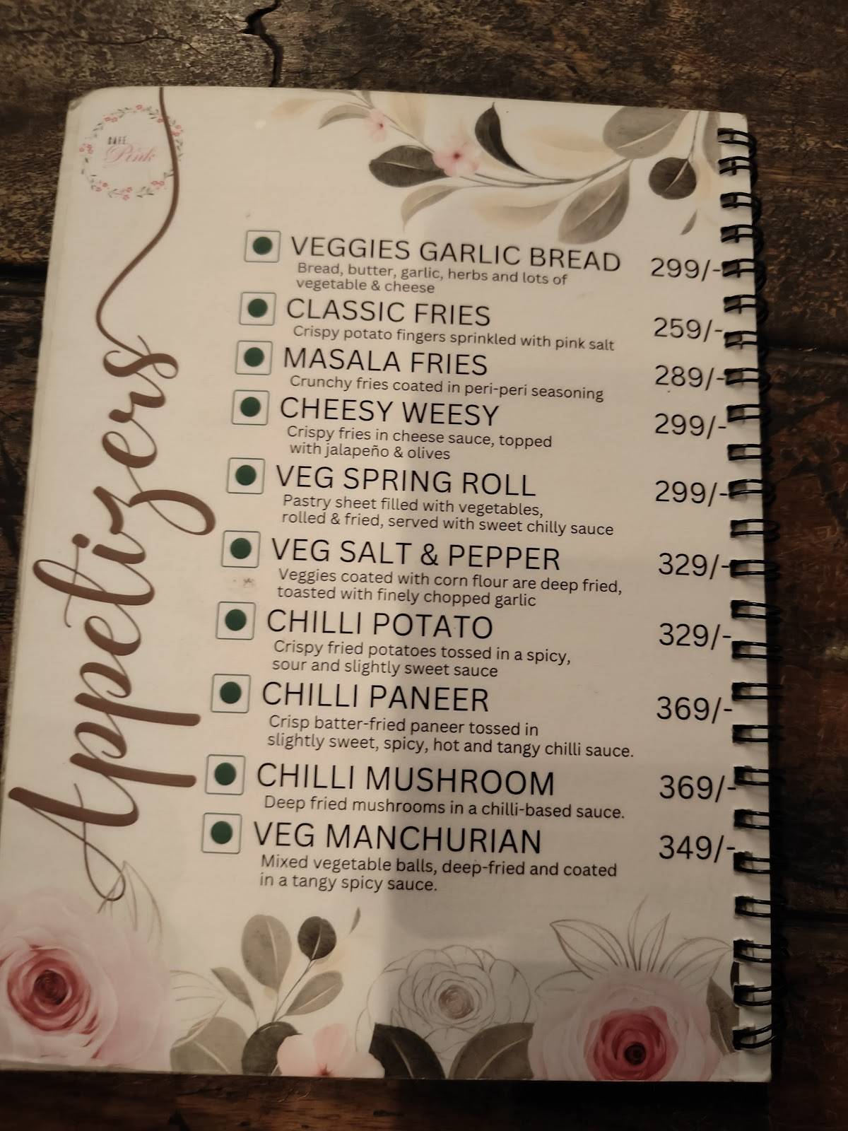 Cafe Pink Hauz Khas Village menu