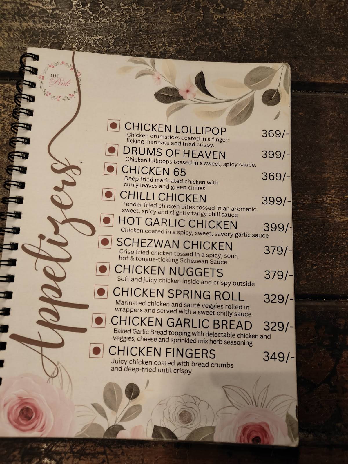 Cafe Pink Hauz Khas Village menu