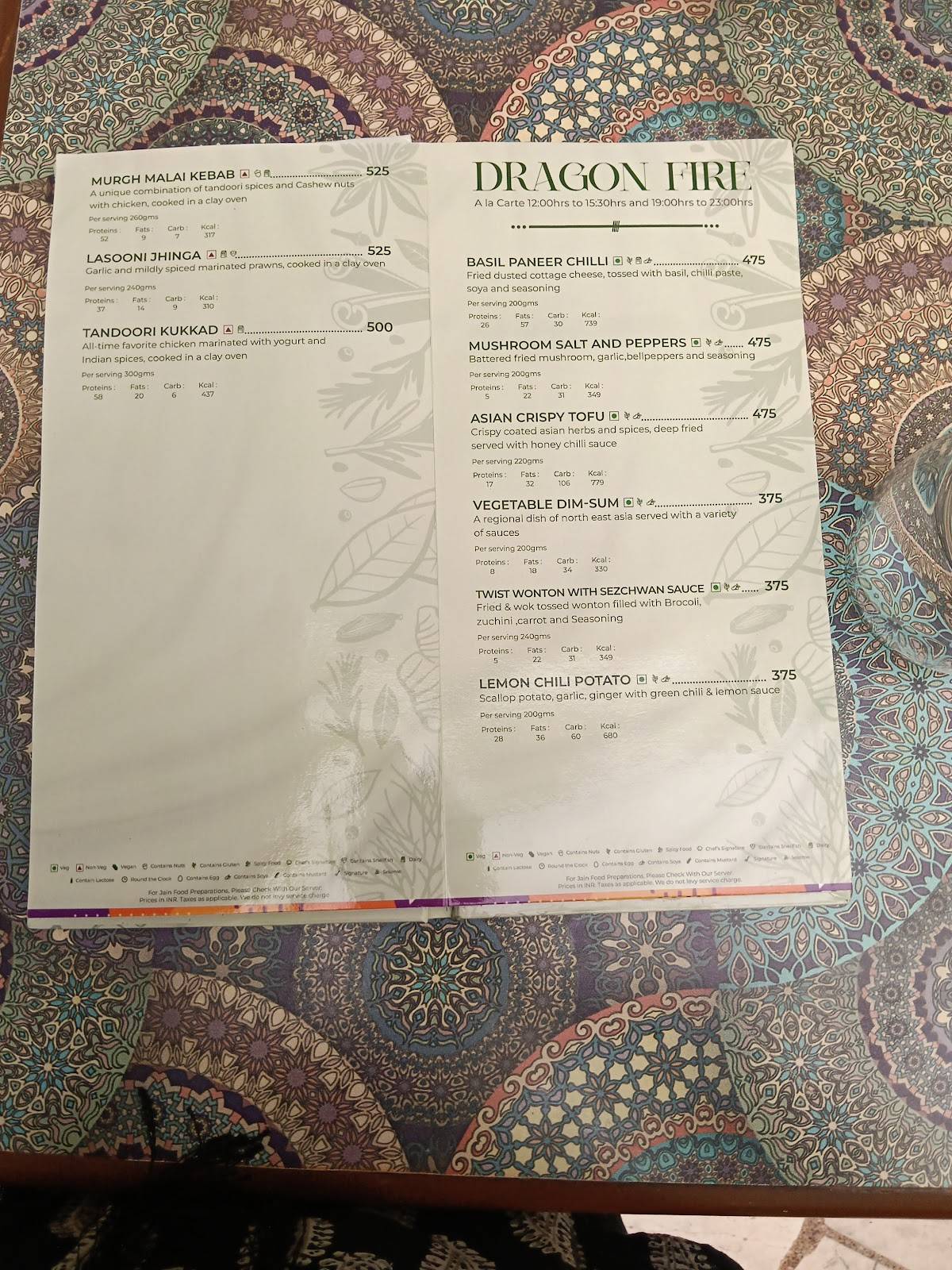 Poolside Cafe menu