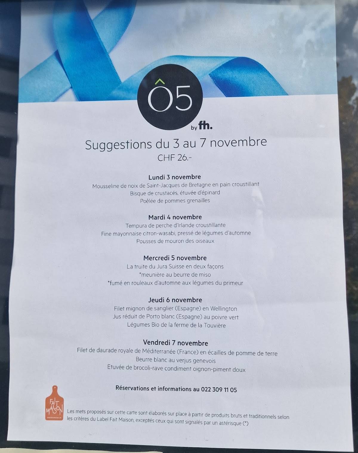 Menu di Café-Restaurant Ô5 - Fondation Foyer-Handicap 