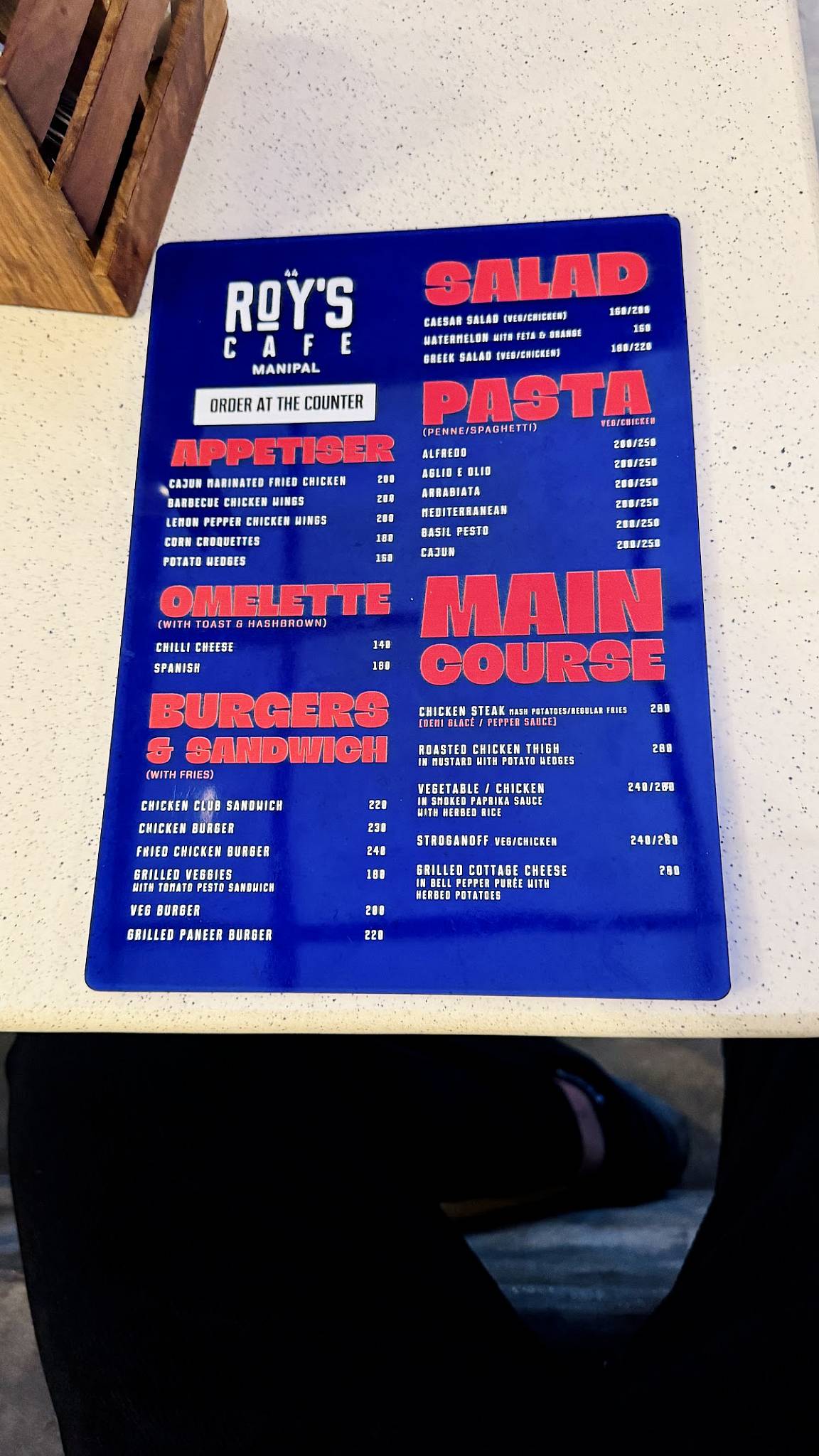 Roy's Cafe menu