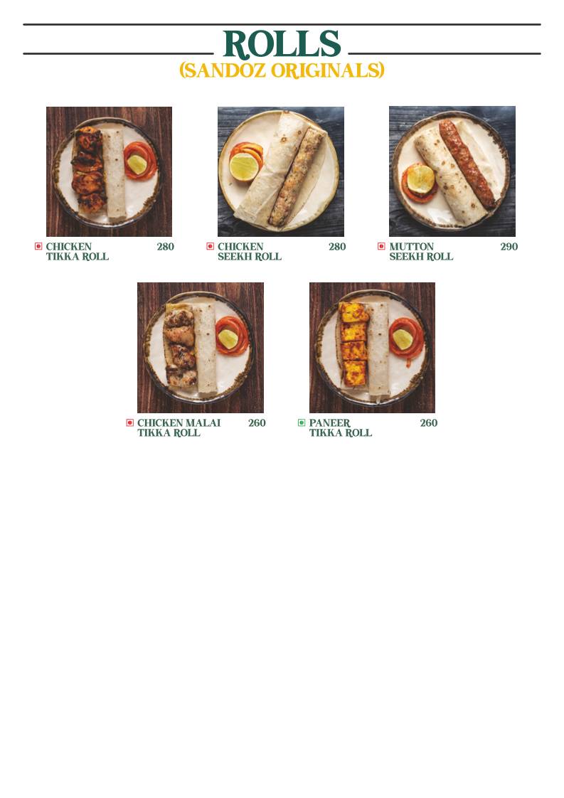 Cafe Sandoz - Vagator, Goa menu