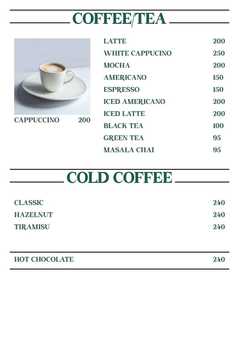 Cafe Sandoz - Vagator, Goa menu