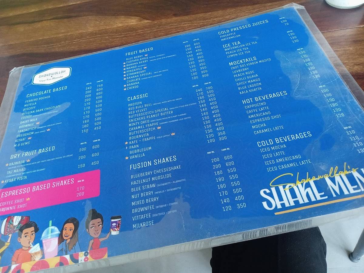 Shakewallah menu