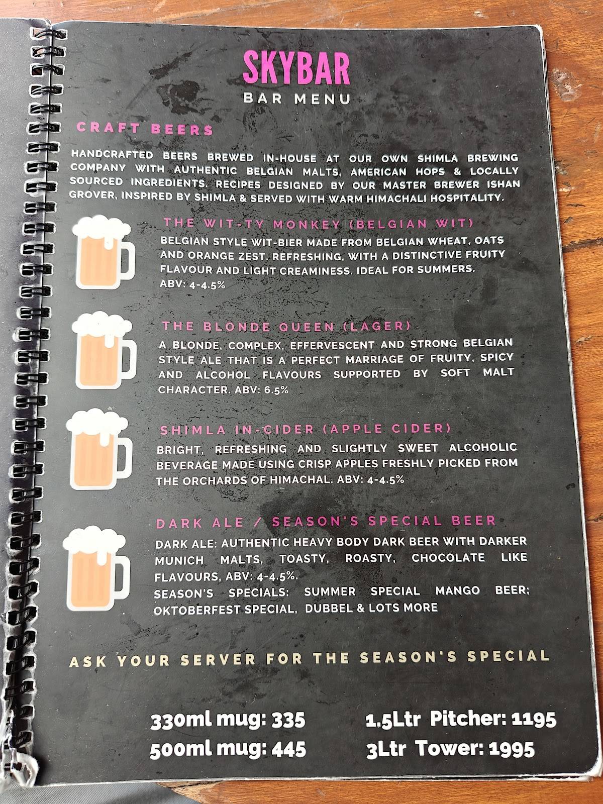 Cafe Simla Times : Cafe, Biergarten & Bar on the Mall Road Shimla ( Awarded Most Instagrammable Cafe of Himachal) menu