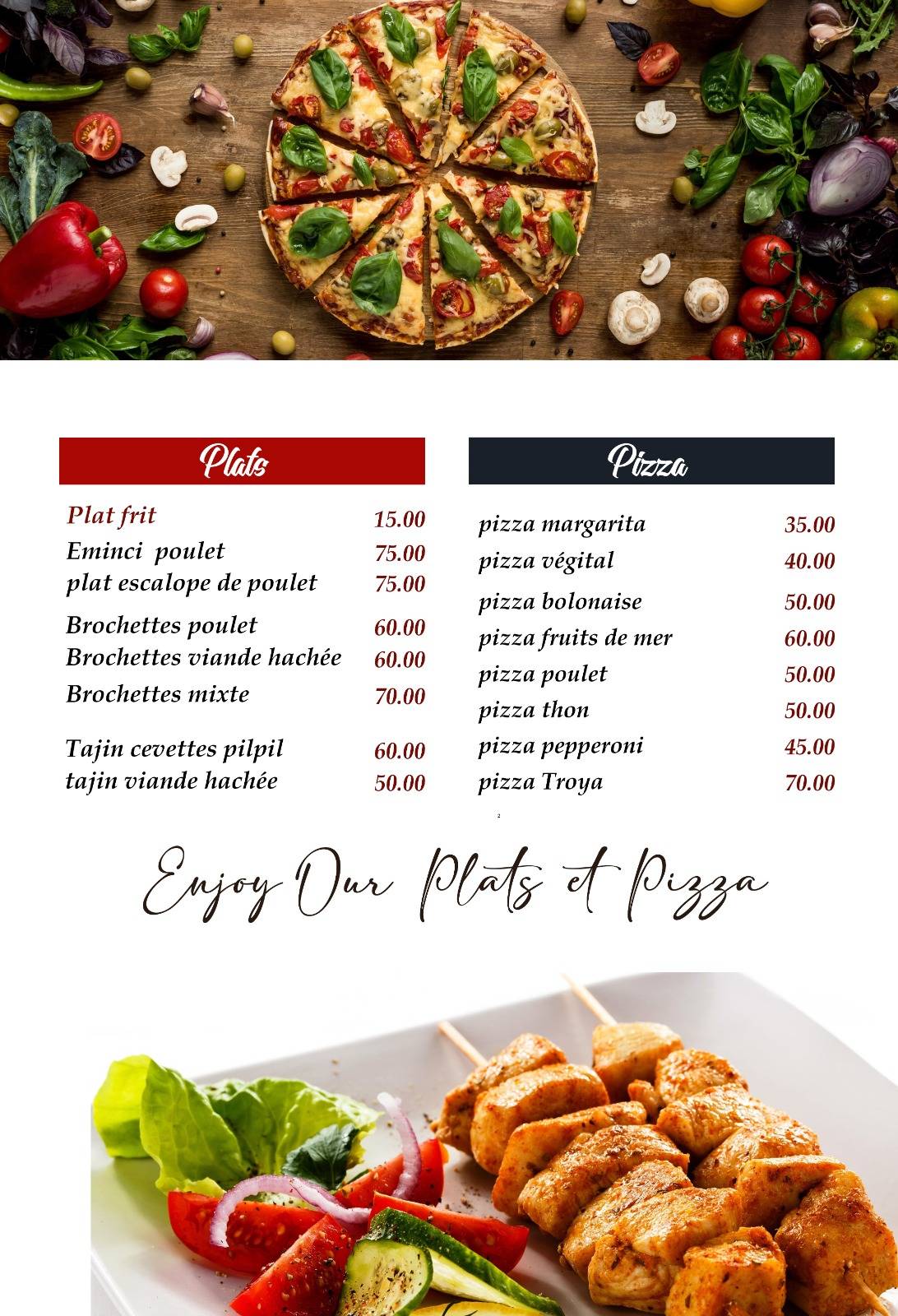 Menu de Café Snack Troya Castillejos