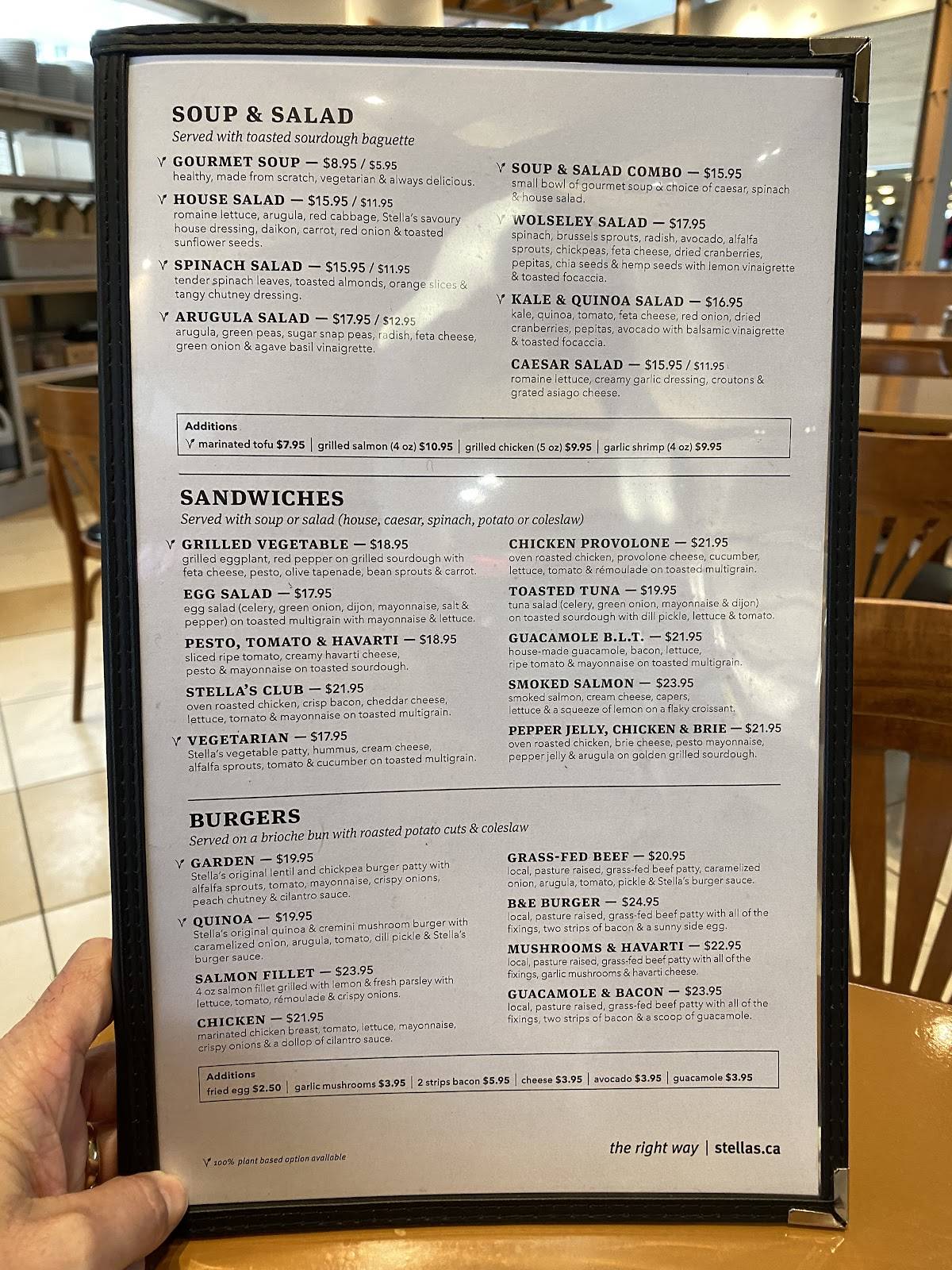 Menu de Stella's @ the Winnipeg International Airport