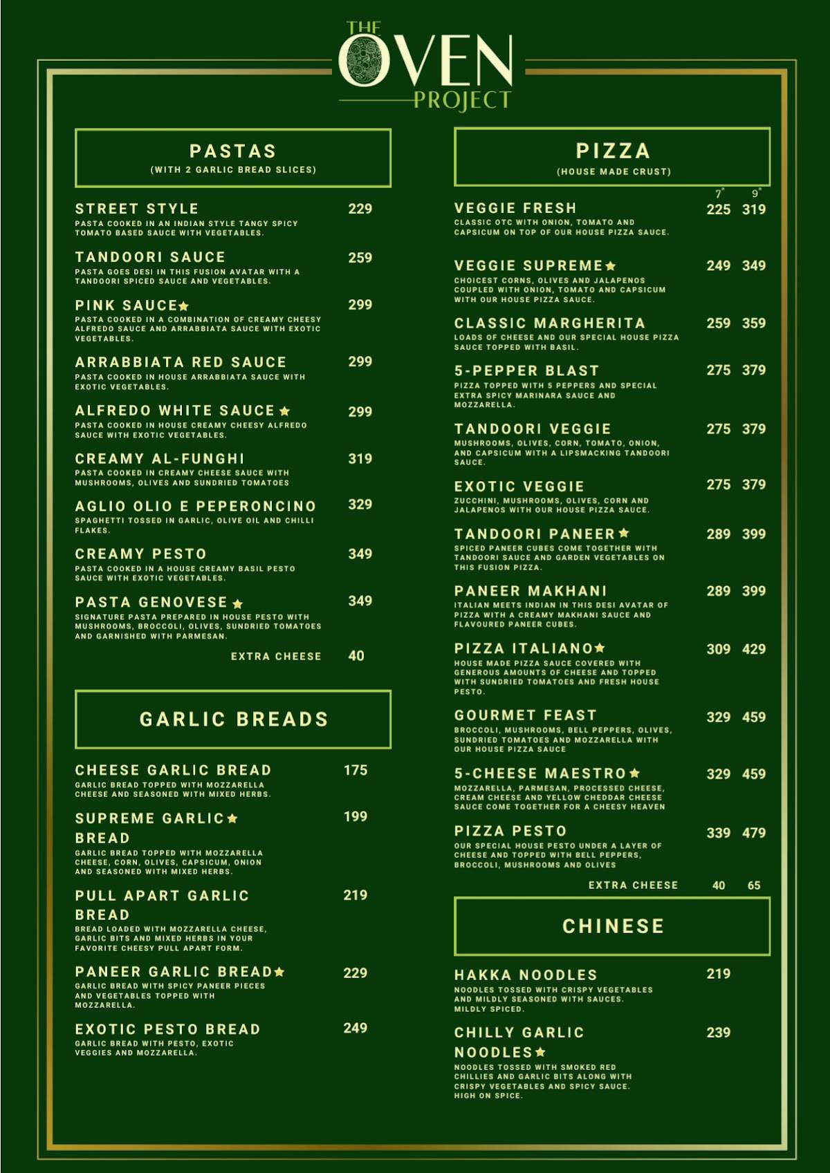 The Oven Project Cafe menu
