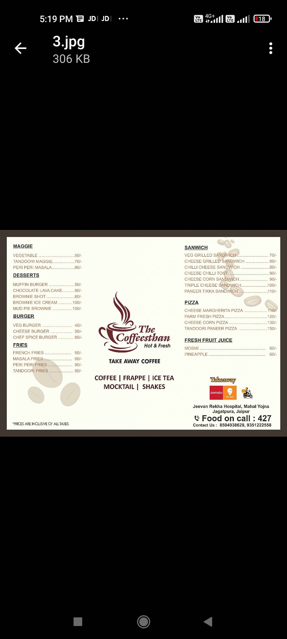 The coffeesthan jaipur menu