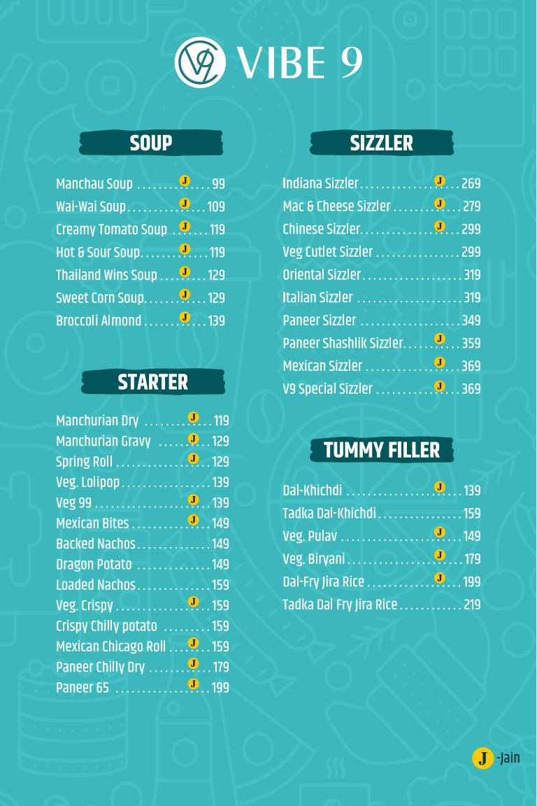 Vibe 9 menu
