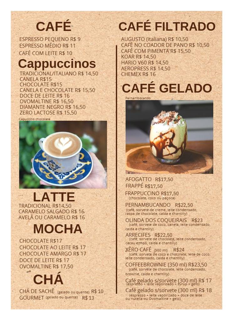 Xêro Café e Arte cardápio