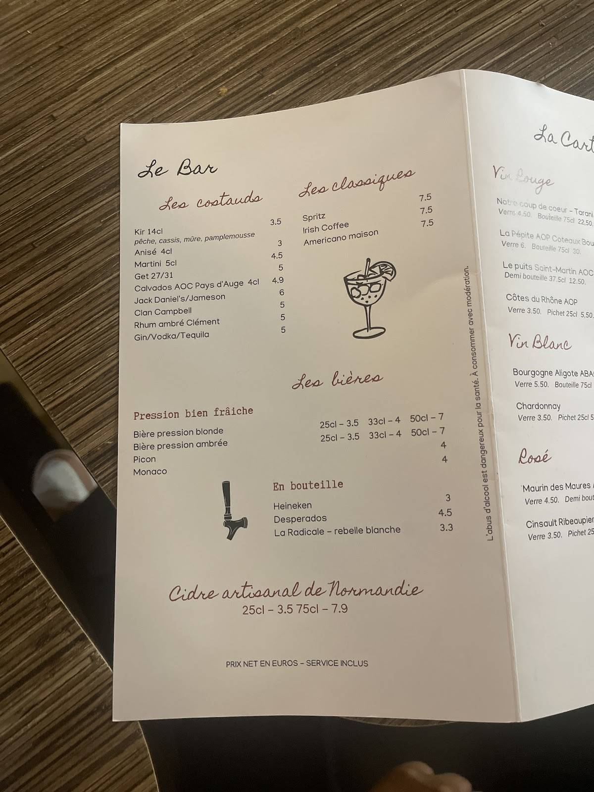 Menu de Bar Brasserie L'Arrivée