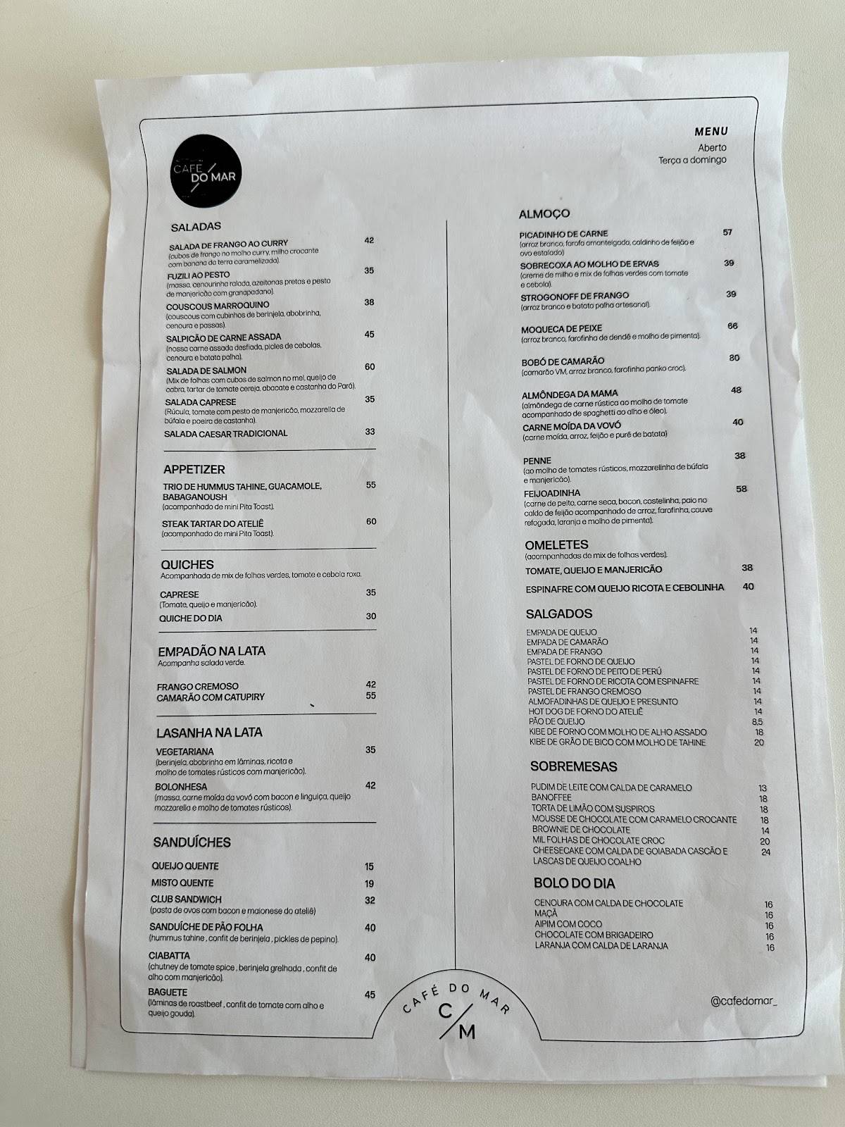 Café Ateliê Benoliel cardápio