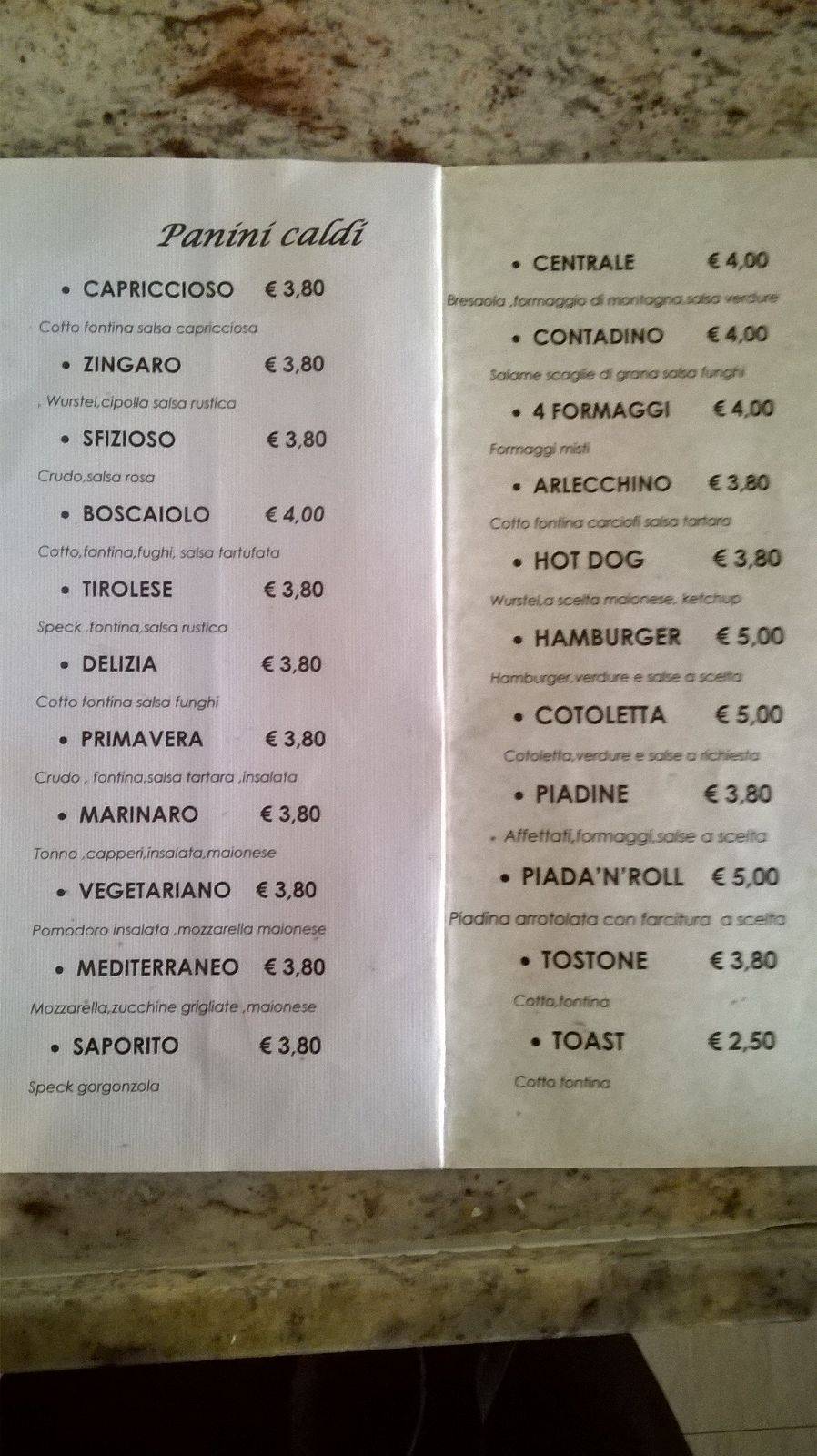 Menu di Caffe' Centrale Di Marinelli Maria & C. Sas 