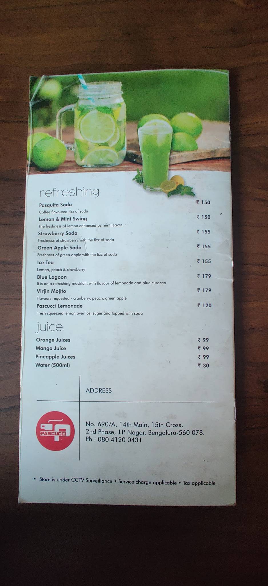 Caffe Pascucci menu