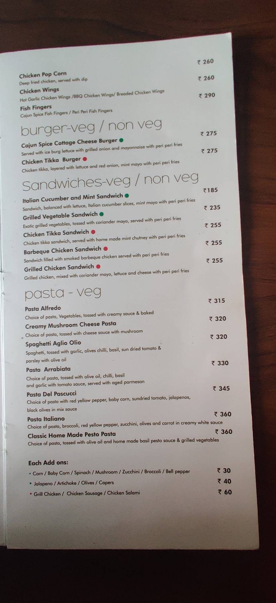 Caffe Pascucci menu