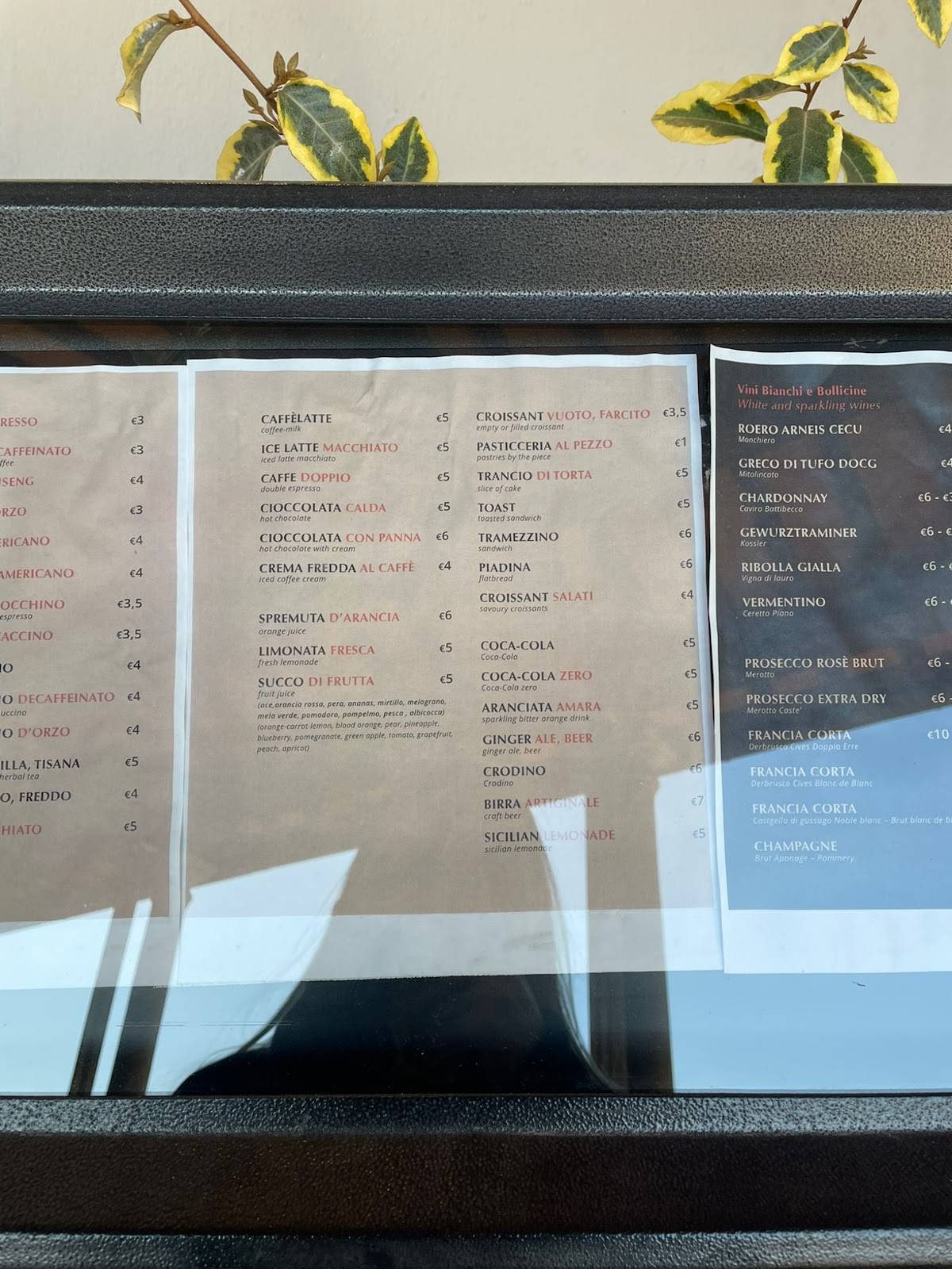 Menu di Caffè del Verone 