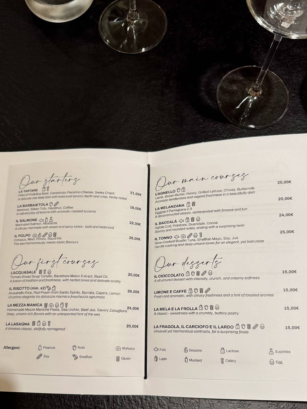 Menu di Calce Bianca Osteria Contemporanea 