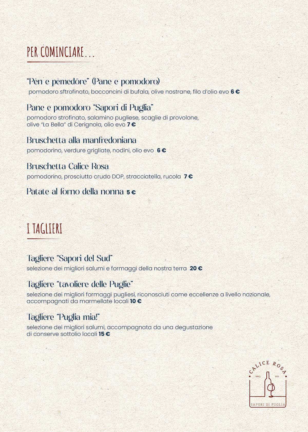 Menu di Calice rosa 