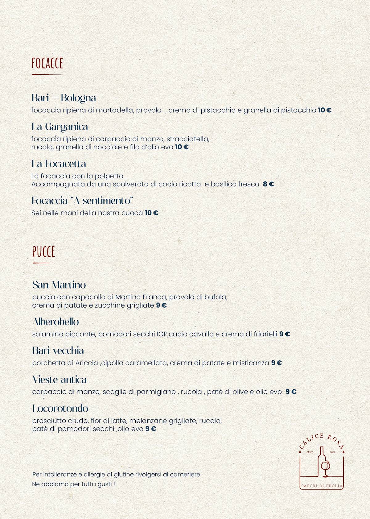 Menu di Calice rosa 