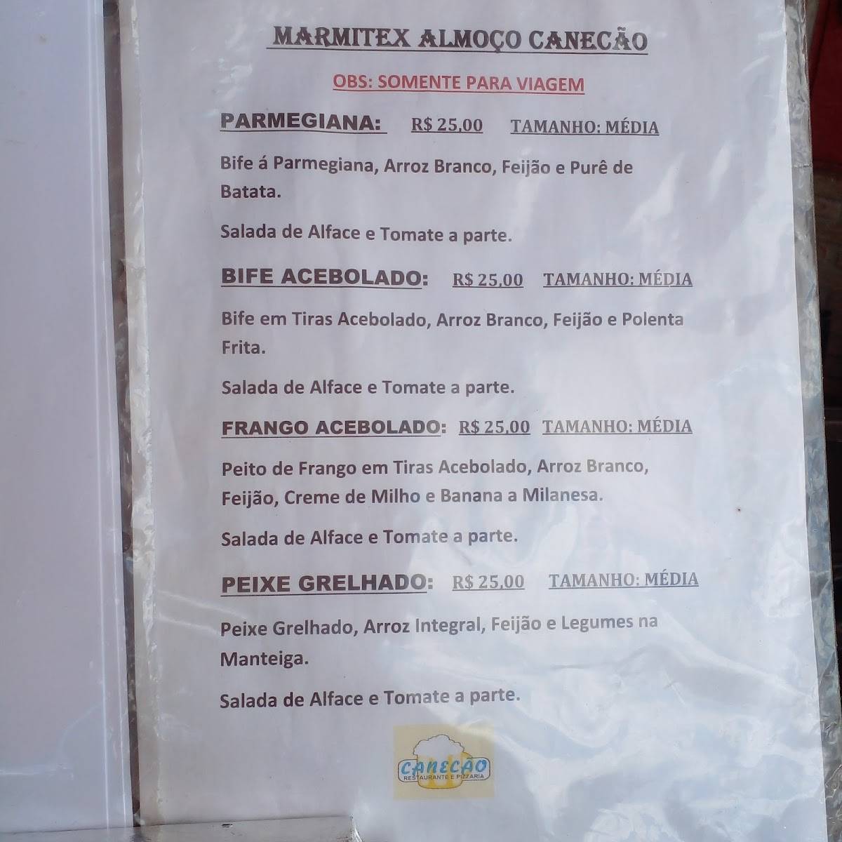 Canecão Represa cardápio
