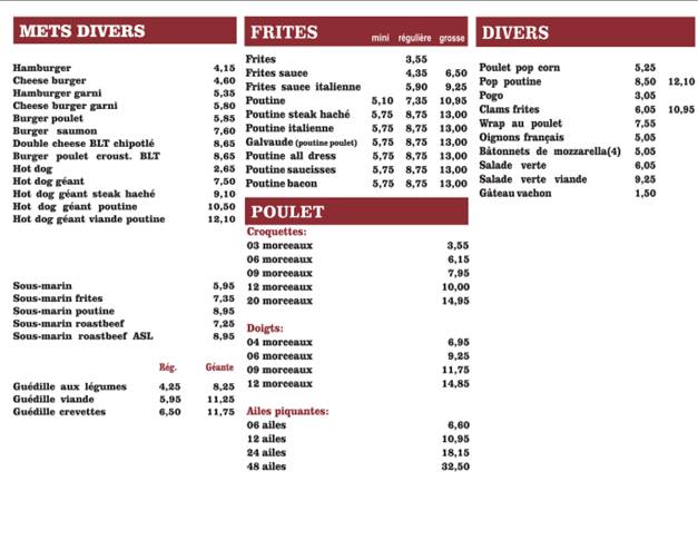 Menu de Cantine ASL